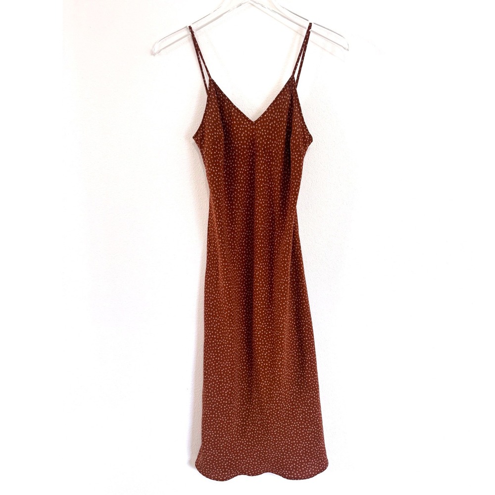 Vince Dress | Women's Strappy V-Neck Slip Dress - Rust Ditsy Print